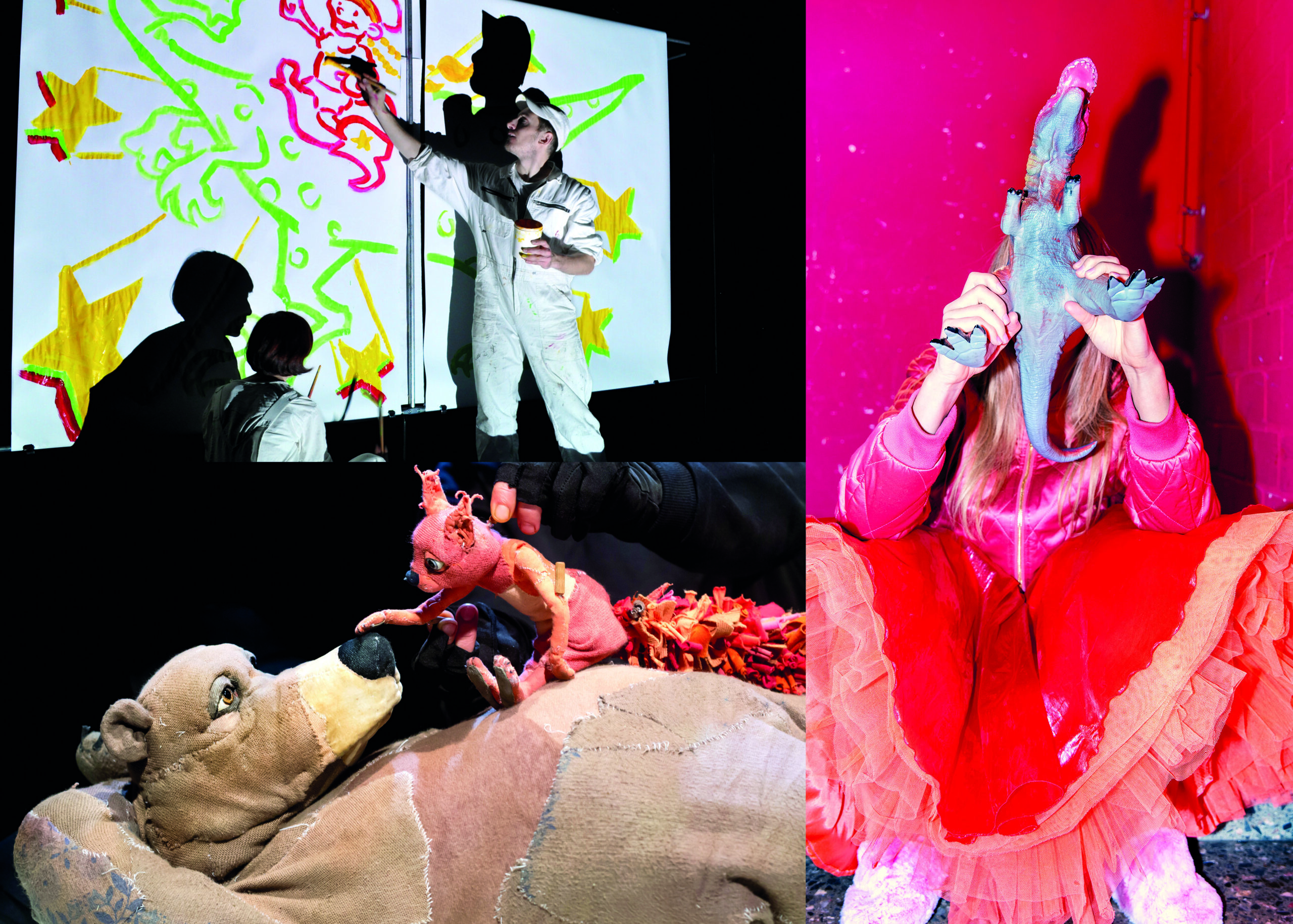 Collage aus drei Szenenfotos aus der Reihe "Kleine Entdecker-Bühne".