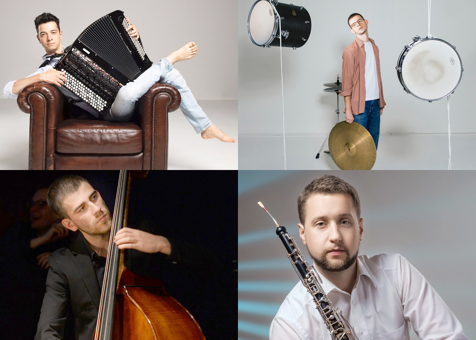 Die vier Musiker sind in Einzelportraits zu sehen