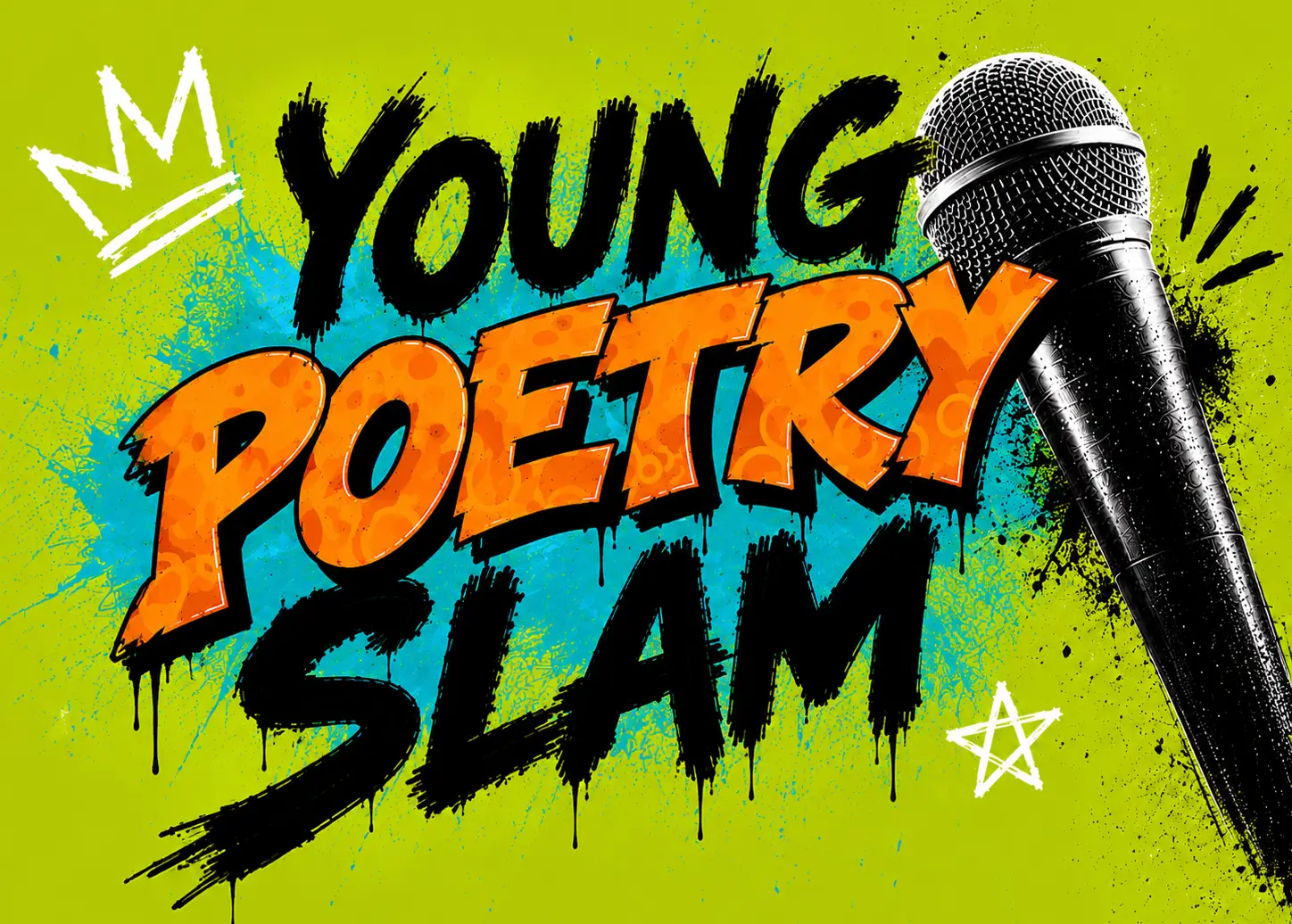 Ein Ki-generiertes Bild auf dem Young Poetry Slam steht.